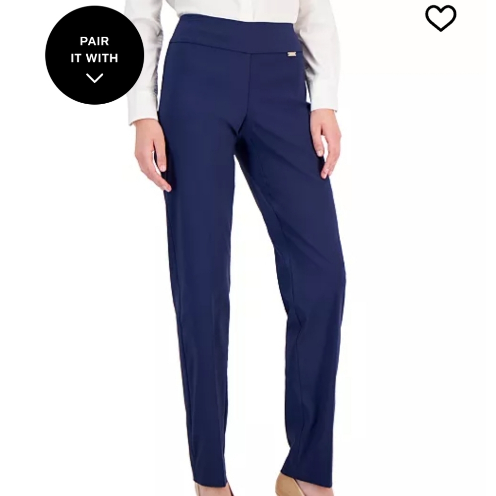 Alfani Navy Indigo Sea Pull On Straight-Leg Women's Trousers Size 2